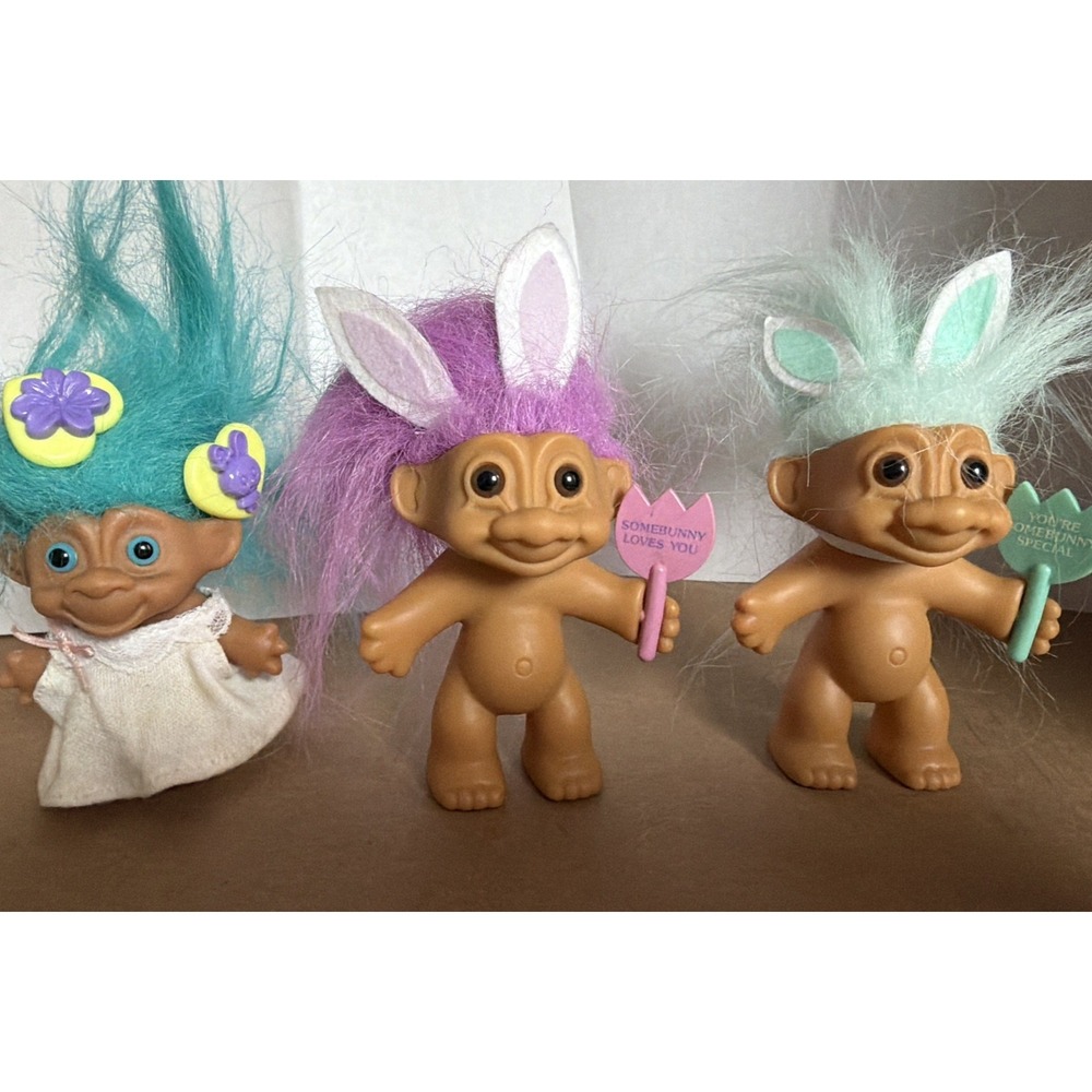 Troll Dolls Vintage Lot of 3 Bunny Ears Tulip Signs 90s Toys